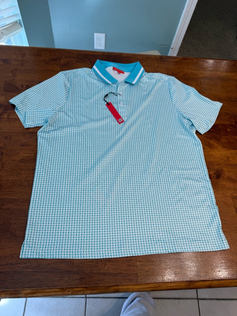 Redvanly Norvins Polo Shirt Xl Blue Curacao Purepoly Geometric Golf Print